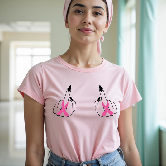 Breast (Middle finger 2 sides)🎗️ Cancer Support T-shirt