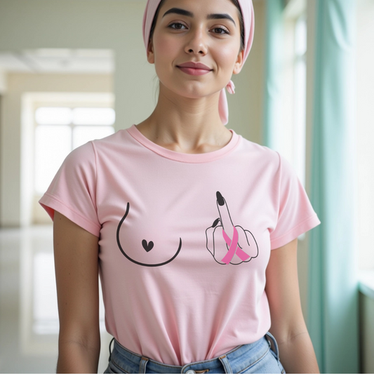 Breast (Middle finger Left Side)🎗️ Cancer Support T-shirt