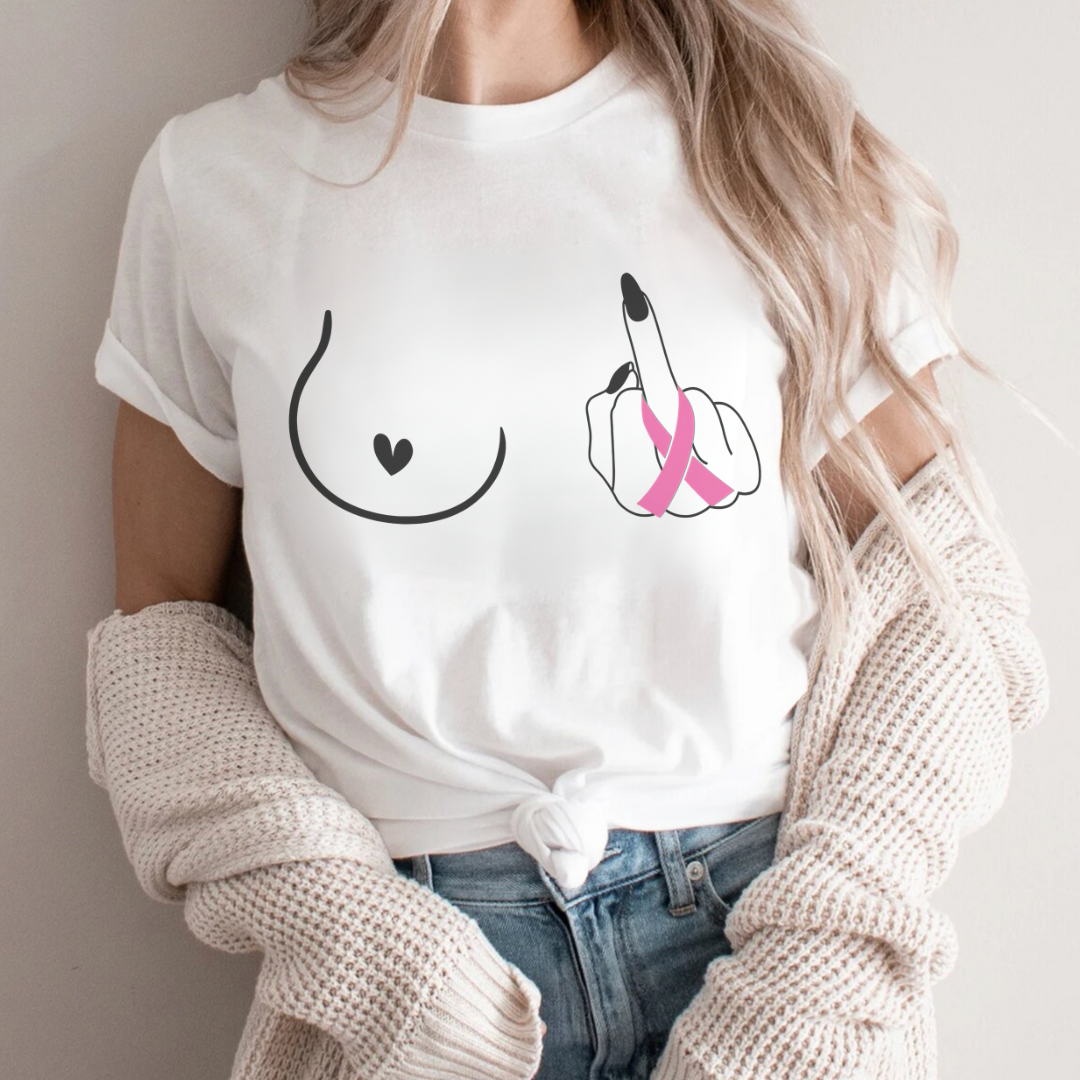 Breast (Middle finger Left Side)🎗️ Cancer Support T-shirt