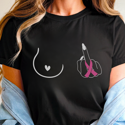 Breast (Middle finger Left Side)🎗️ Cancer Support T-shirt