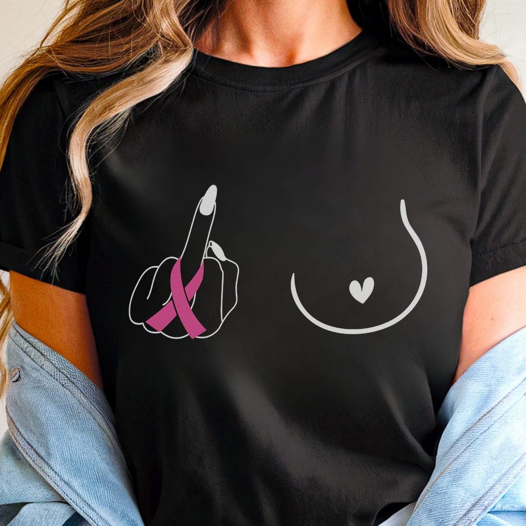 Breast (Middle finger Right Side)🎗️ Cancer Support T-shirt