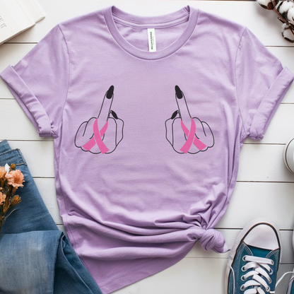 Breast (Middle finger 2 sides)🎗️ Cancer Support T-shirt