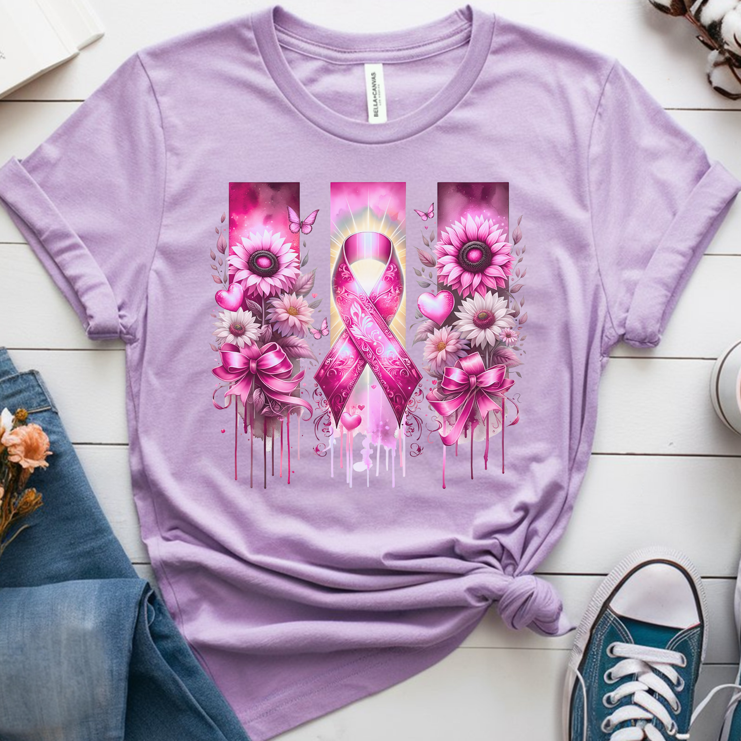 Breast Flowers🎗️ Cancer Support T-shirt