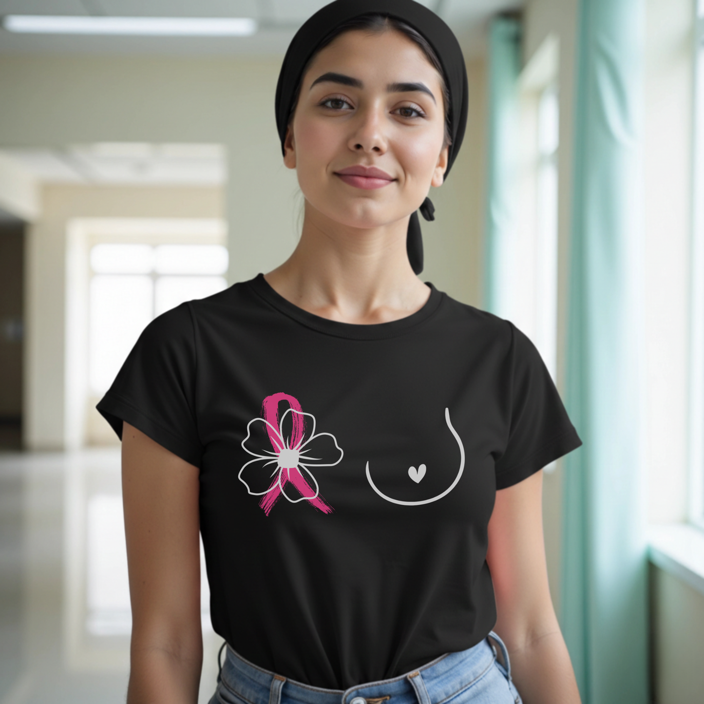 Breast (Flower on RIGHT side)🎗️ Cancer Support T-shirt