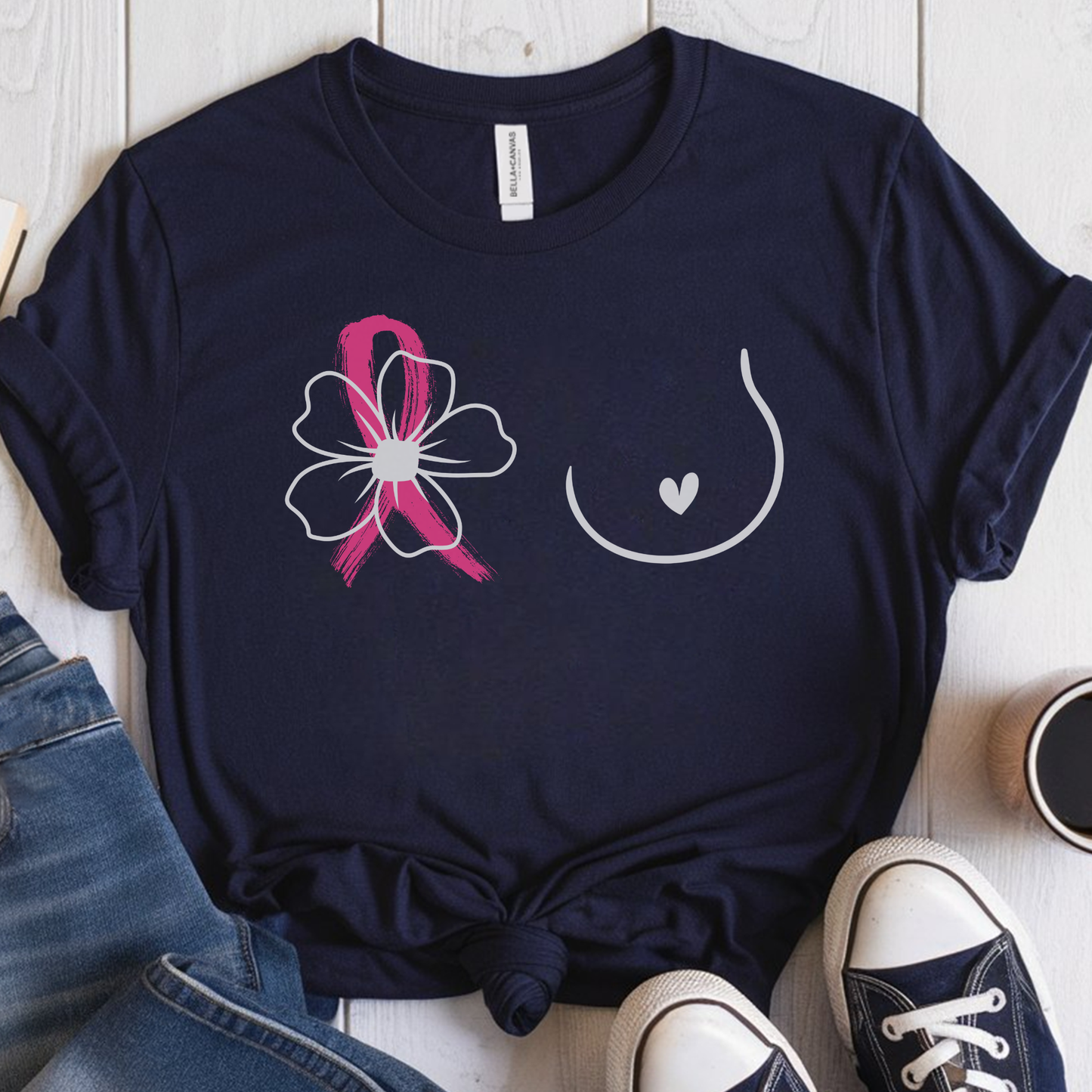 Breast (Flower on RIGHT side)🎗️ Cancer Support T-shirt