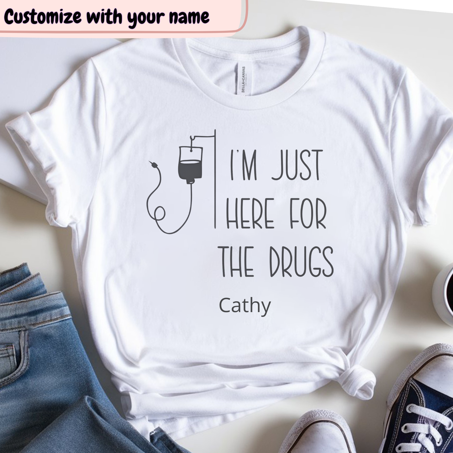 Just here🎗️(PERSONALIZED) Cancer Support T-shirt