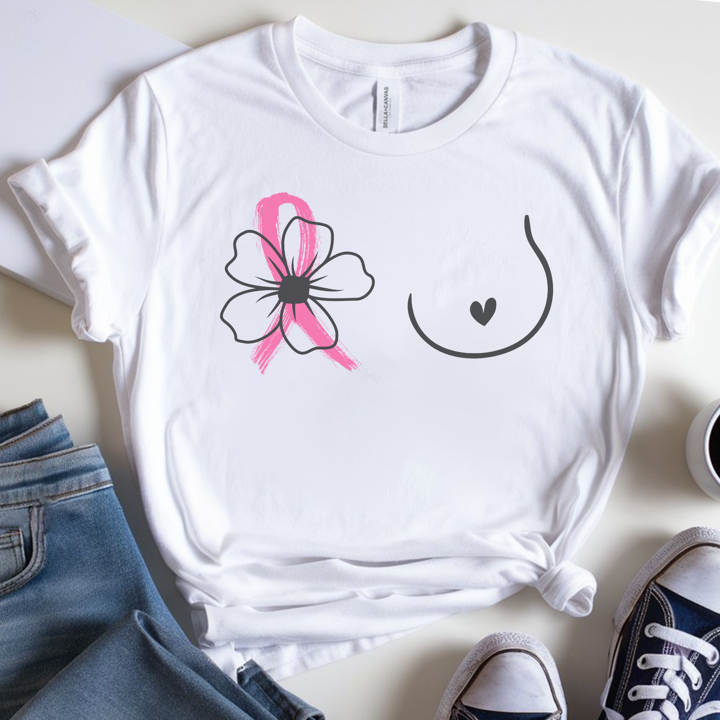 Breast (Flower on RIGHT side)🎗️ Cancer Support T-shirt