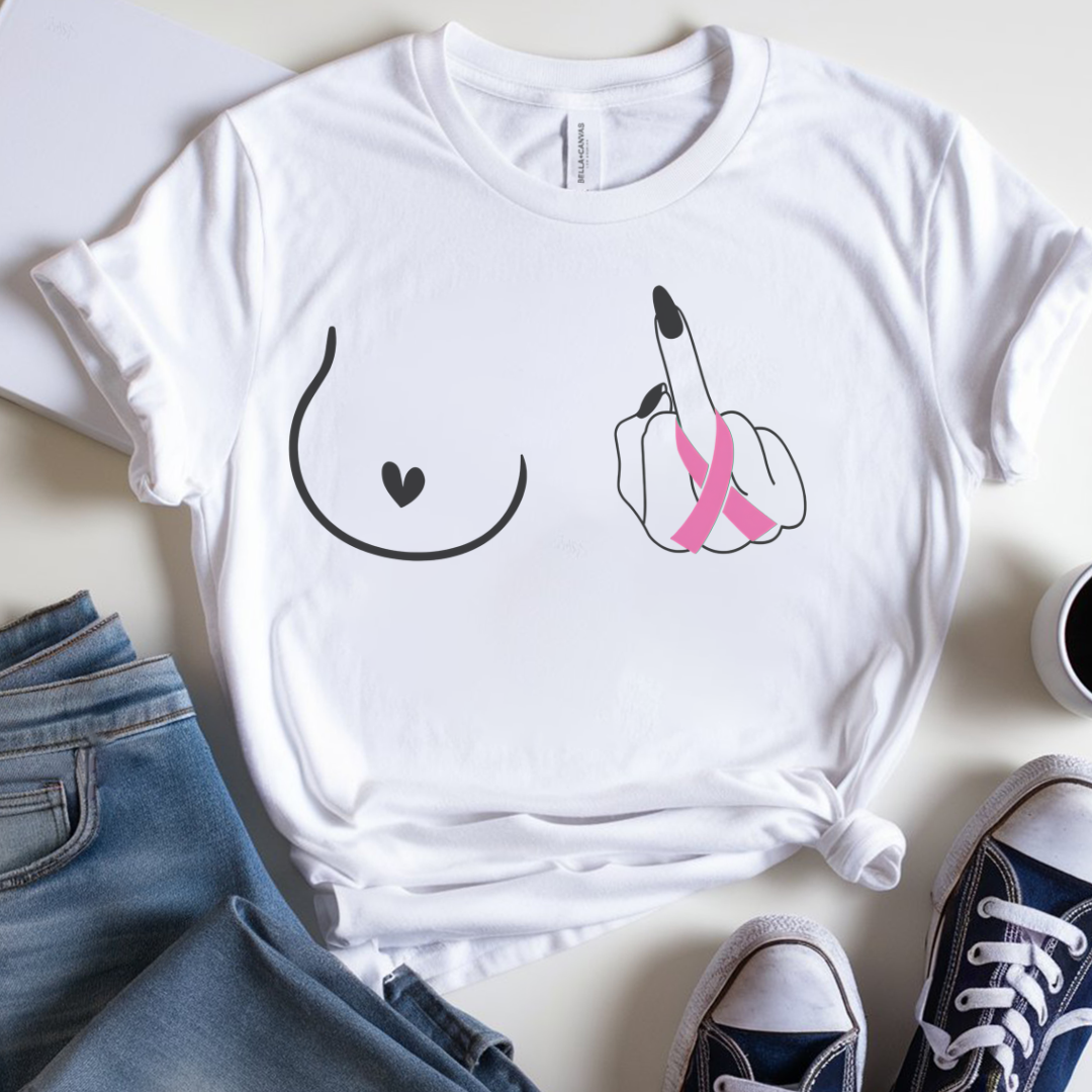 Breast (Middle finger Left Side)🎗️ Cancer Support T-shirt
