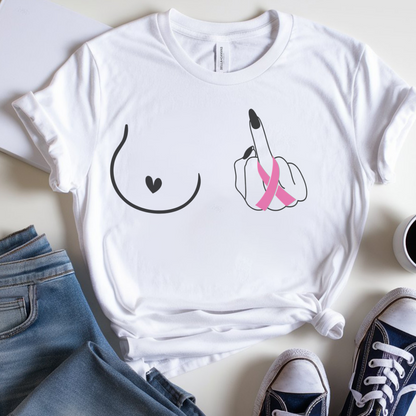 Breast (Middle finger Left Side)🎗️ Cancer Support T-shirt