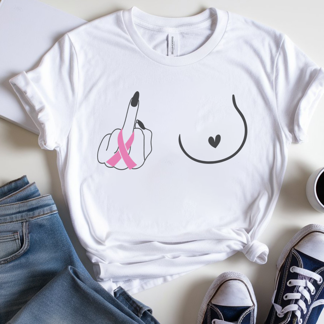 Breast (Middle finger Right Side)🎗️ Cancer Support T-shirt