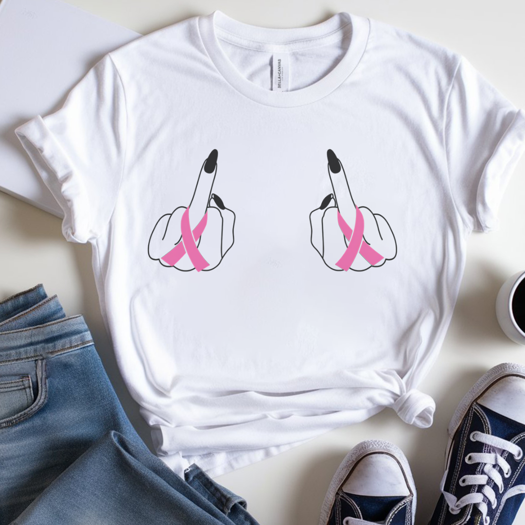Breast (Middle finger 2 sides)🎗️ Cancer Support T-shirt