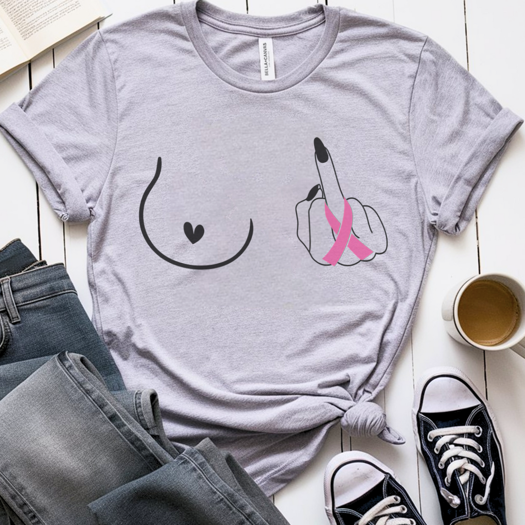 Breast (Middle finger Left Side)🎗️ Cancer Support T-shirt