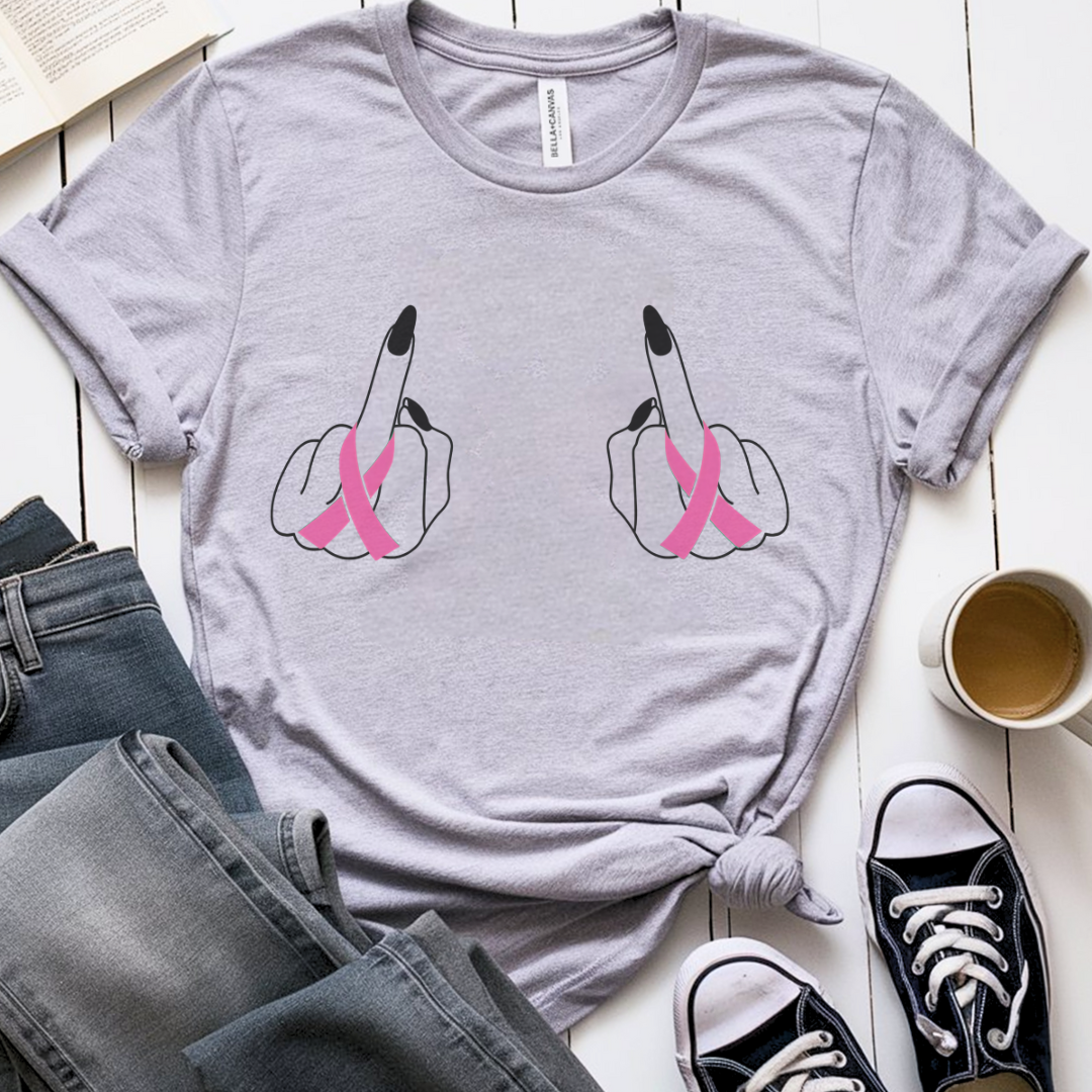 Breast (Middle finger 2 sides)🎗️ Cancer Support T-shirt