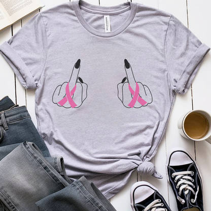 Breast (Middle finger 2 sides)🎗️ Cancer Support T-shirt