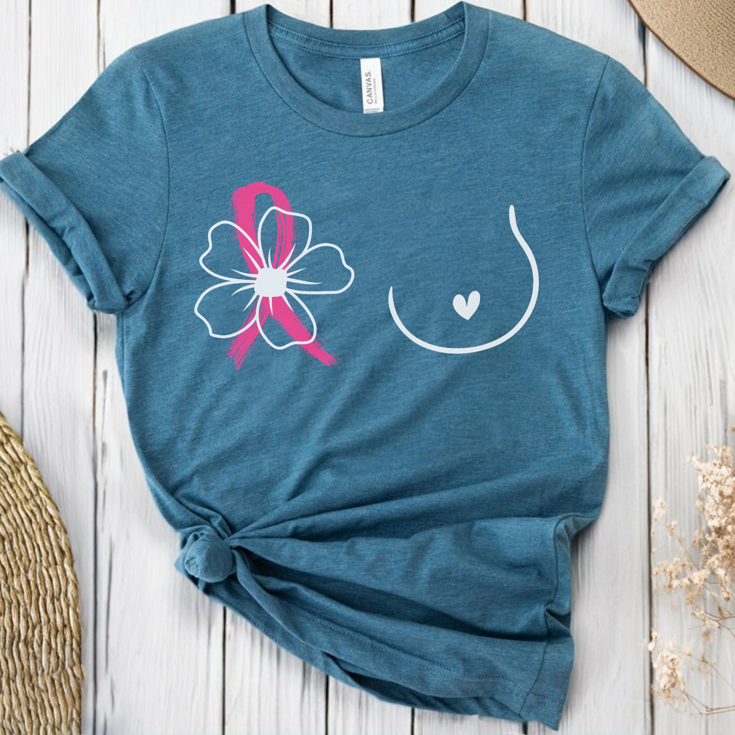 Breast (Flower on RIGHT side)🎗️ Cancer Support T-shirt
