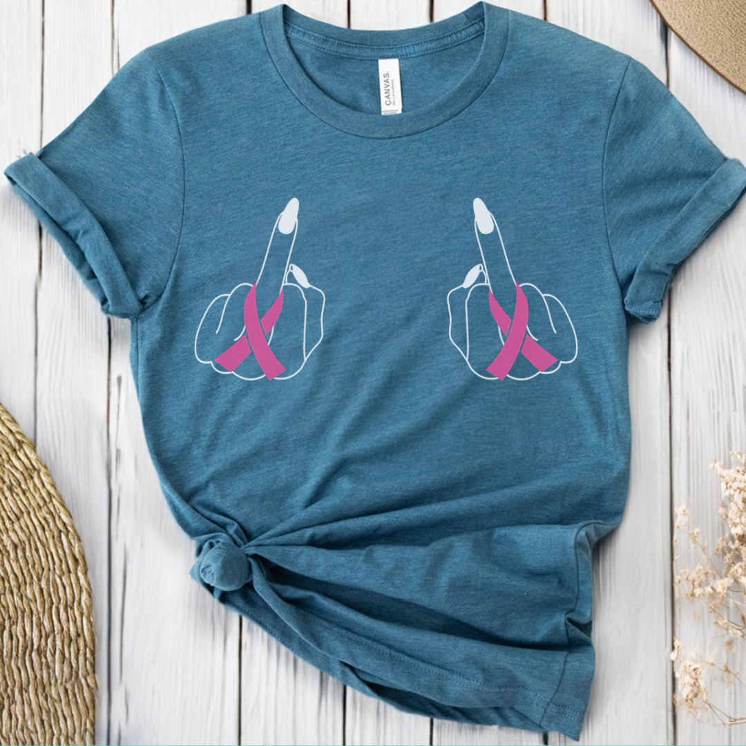 Breast (Middle finger 2 sides)🎗️ Cancer Support T-shirt