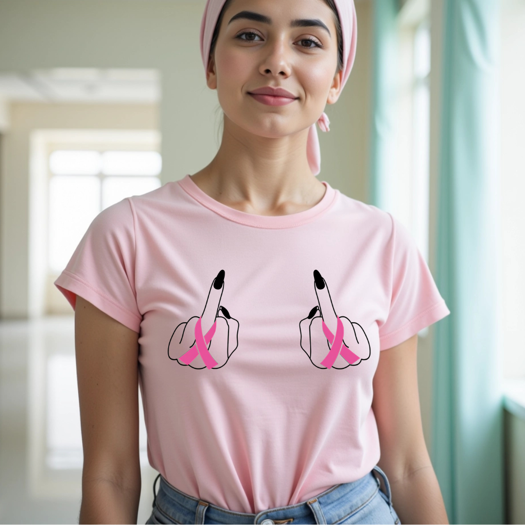 Breast (Middle finger 2 sides)🎗️ Cancer Support T-shirt