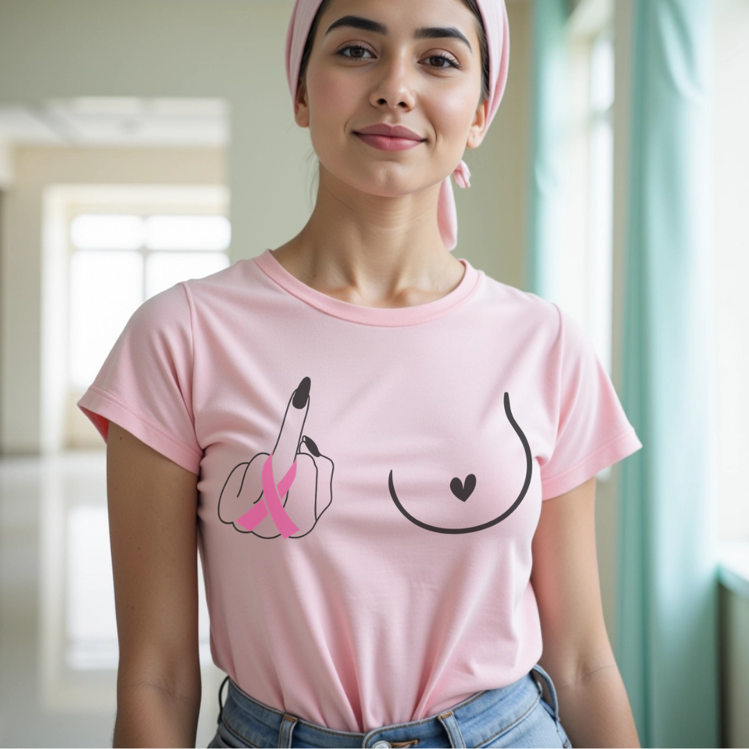 Breast (Middle finger Right Side)🎗️ Cancer Support T-shirt