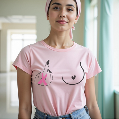 Breast (Middle finger Right Side)🎗️ Cancer Support T-shirt