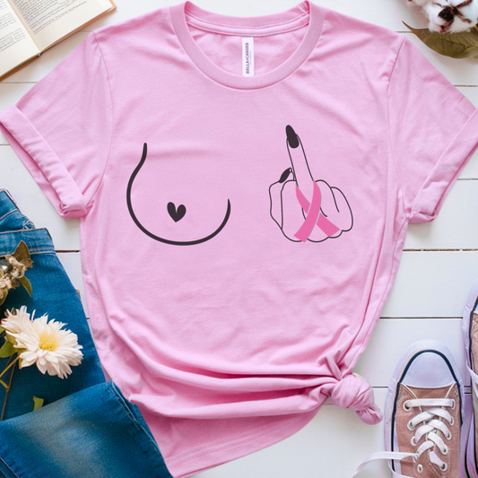 Breast (Middle finger Left Side)🎗️ Cancer Support T-shirt