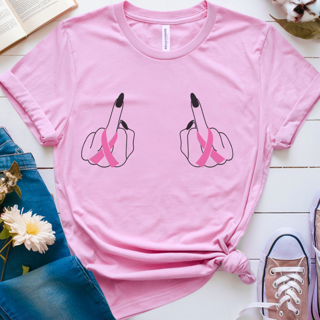 Breast (Middle finger 2 sides)🎗️ Cancer Support T-shirt