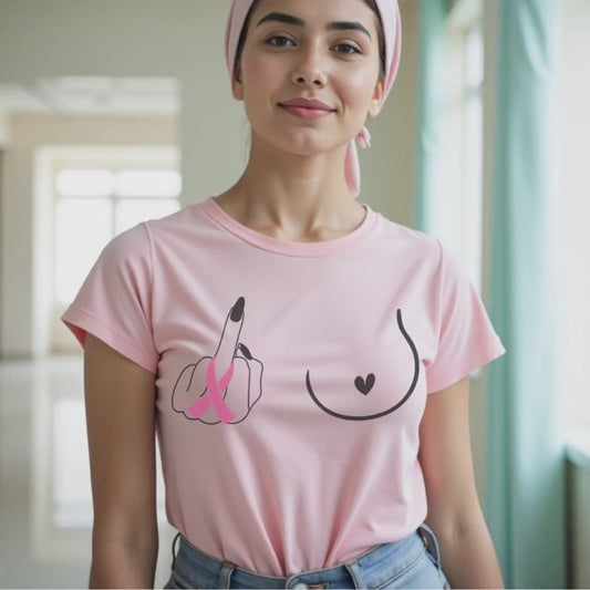 Breast (Middle finger Right Side)🎗️ Cancer Support T-shirt