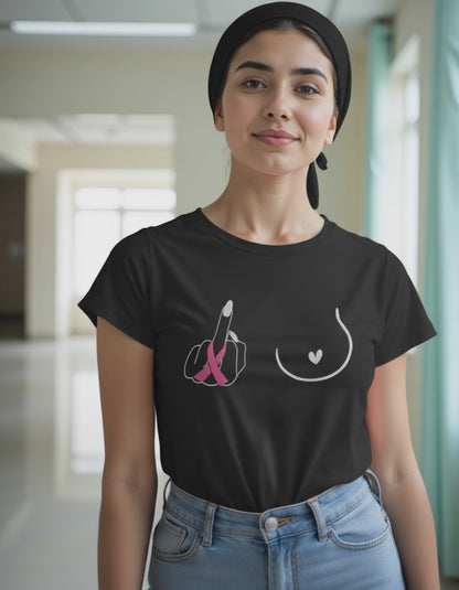 Breast (Middle finger Right Side)🎗️ Cancer Support T-shirt