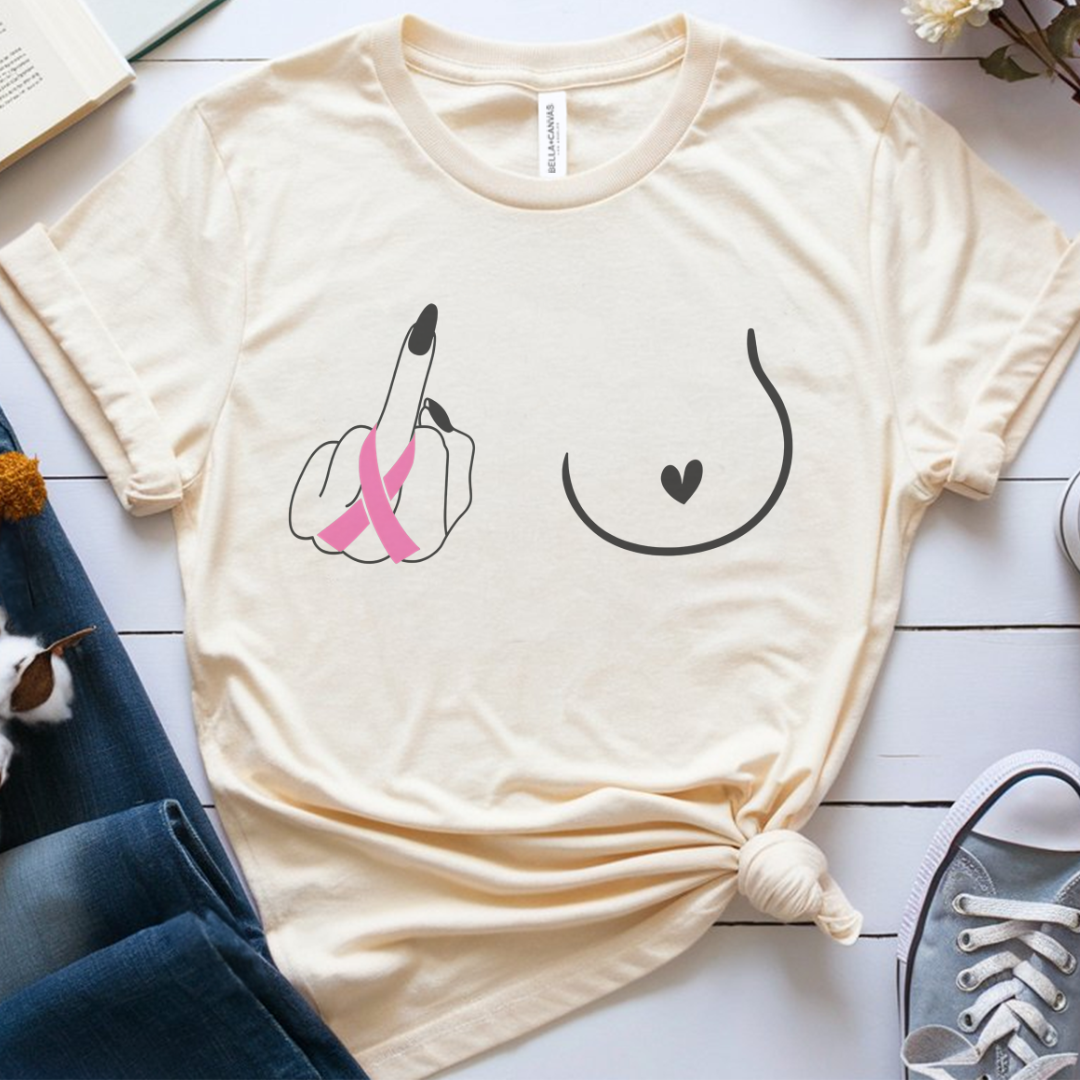 Breast (Middle finger Right Side)🎗️ Cancer Support T-shirt