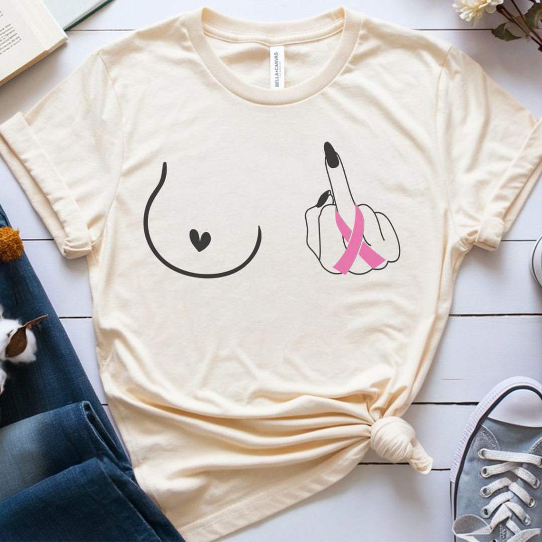 Breast (Middle finger Left Side)🎗️ Cancer Support T-shirt