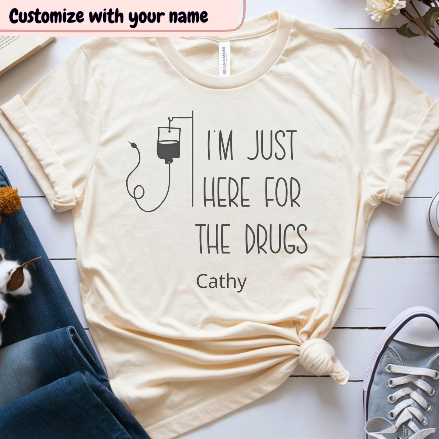 Just here🎗️(PERSONALIZED) Cancer Support T-shirt