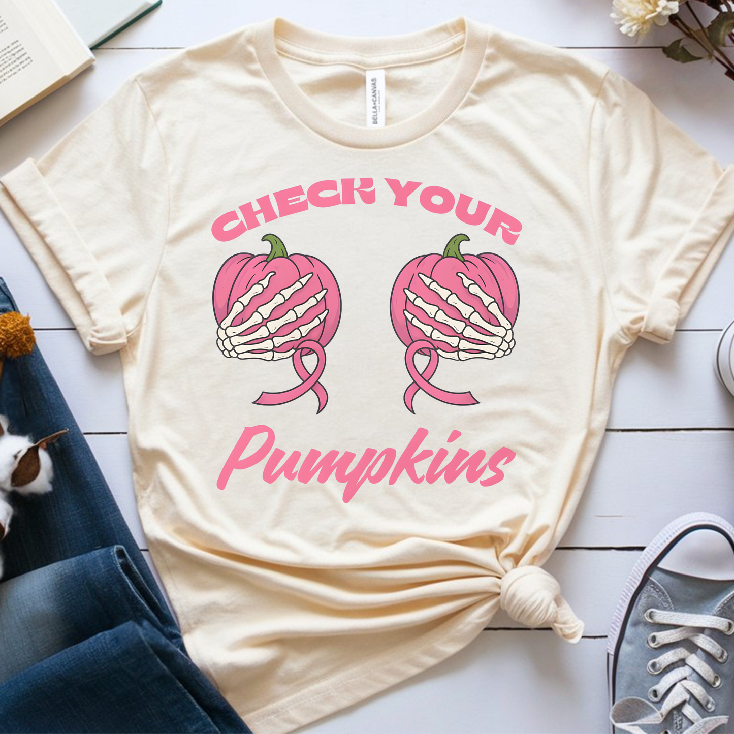 Check Pumpkins🎗️ Cancer Support T-shirt